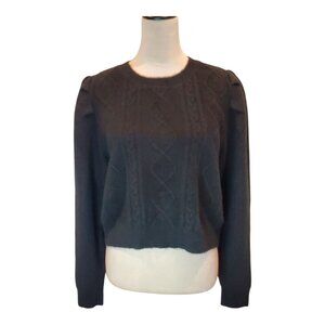 NEW THE DROP SZ L Women's Gloria Puff Sleeve Cable-Knit Sweater in Black